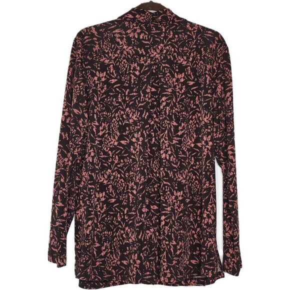 Susan Graver Womens Printed Button-Down Blouse XL Black/Rust Long Sleeve - Picture 8 of 9